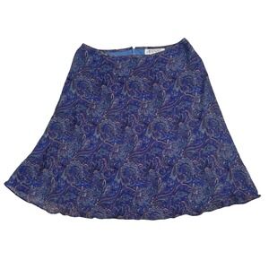 Y2K‎ Silk Women Petite 6 Knee Skirt Paisley Blue Boho Fairy Whimsigoth Cottage
